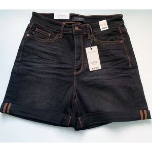 Judy Blue High‎ Waist Denim Shorts Black Wash Distressed Cuffs Size L
